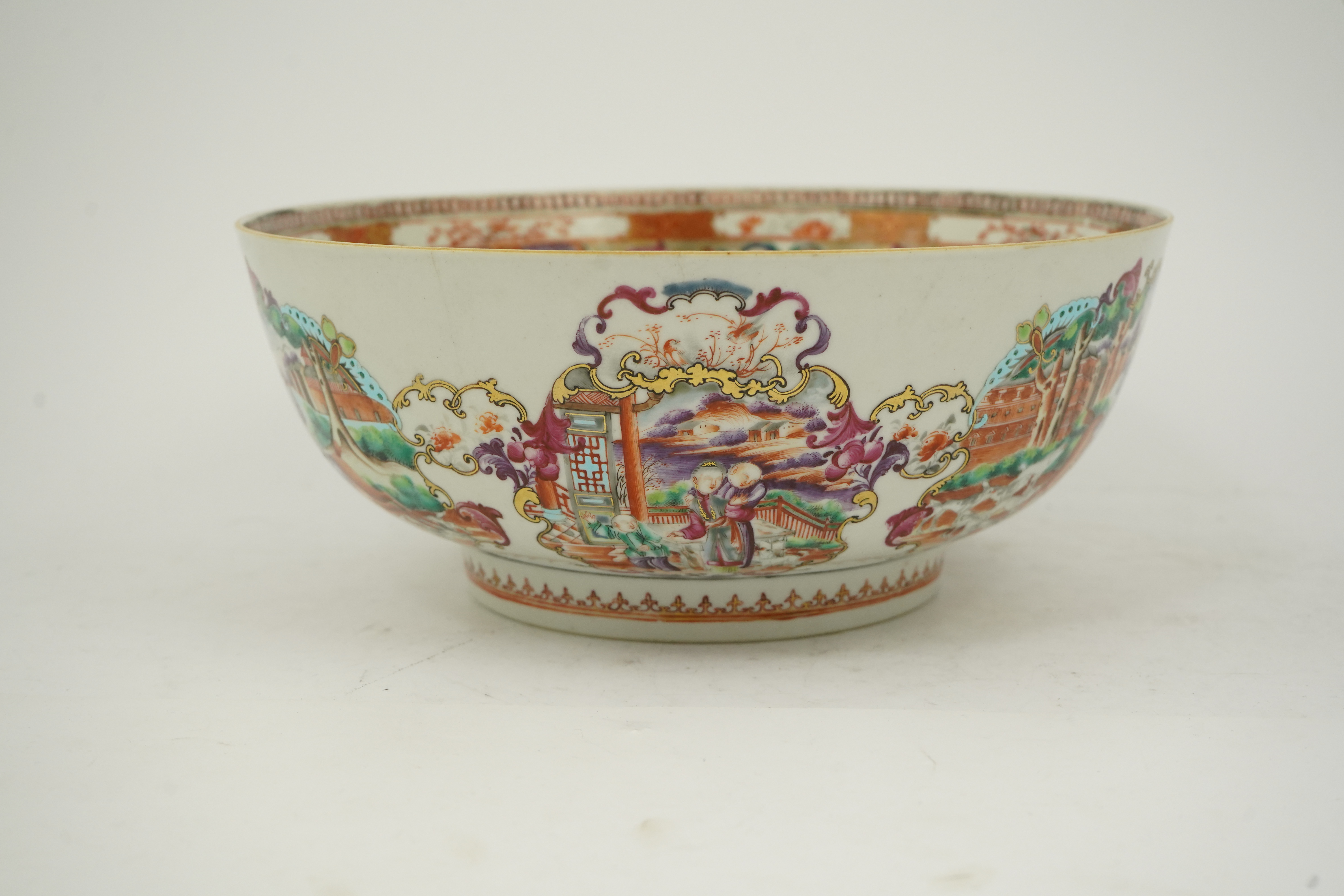 A Chinese export European subject ‘hunting’ punch bowl, Qianlong period